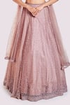 Onaya_Pink Net Sequins, Stones V-, Scoop Cutdana Embroidered Lehenga Set _at_Aza_Fashions