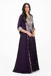 Onaya_Purple Satin, Chiffon, Crepe Zari, Beads, Zardosi Jacket Cape Lehenga Set _Online_at_Aza_Fashions