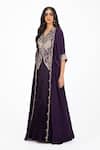 Buy_Onaya_Purple Satin, Chiffon, Crepe Zari, Beads, Zardosi Jacket Cape Lehenga Set _Online_at_Aza_Fashions
