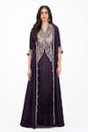 Buy_Onaya_Purple Satin, Chiffon, Crepe Zari, Beads, Zardosi Jacket Cape Lehenga Set _at_Aza_Fashions