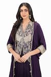 Shop_Onaya_Purple Satin, Chiffon, Crepe Zari, Beads, Zardosi Jacket Cape Lehenga Set _Online_at_Aza_Fashions