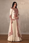Onaya_Off White Organza Embroidery, Piping Round Neck Crush Lehenga Set _Online_at_Aza_Fashions
