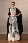 Buy_Onaya_Off White Crepe Beads, Embroidery High Embellished Blouse And Printed Lehenga Set _at_Aza_Fashions