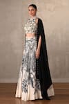 Buy_Onaya_Off White Crepe Beads, Embroidery High Embellished Blouse And Printed Lehenga Set _Online_at_Aza_Fashions