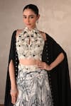 Onaya_Off White Crepe Beads, Embroidery High Embellished Blouse And Printed Lehenga Set _at_Aza_Fashions