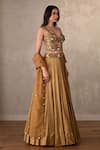Buy_Onaya_Green Satin Mirrors, Embroidery, Sequins Sweetheart Neck Blouse Lehenga Set _Online_at_Aza_Fashions
