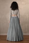 Shop_Onaya_Blue Crepe Embroidery, Sequins, Beads V-neck Jacket And Pleated Lehenga Set _at_Aza_Fashions