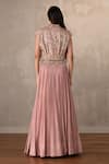 Shop_Onaya_Pink Crepe Sequins, Beads V-neck Embellished Short Top And Pleated Lehenga Set _at_Aza_Fashions