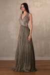 Buy_Onaya_Olive Green Satin, Chiffon Embroidery, Sequins Embellished Cut-out Detail Gown _Online_at_Aza_Fashions