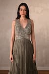 Shop_Onaya_Olive Green Satin, Chiffon Embroidery, Sequins Embellished Cut-out Detail Gown _Online_at_Aza_Fashions