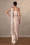 Shop_Onaya_Beige Satin Beads, Sequins, Metallic Thread Embellished Corset Drape Gown _at_Aza_Fashions