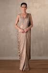 Buy_Onaya_Beige Satin Beads, Sequins Sweetheart Neck Embellished Saree Gown  _at_Aza_Fashions