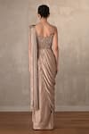 Shop_Onaya_Beige Satin Beads, Sequins Sweetheart Neck Embellished Saree Gown  _at_Aza_Fashions