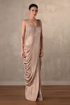 Buy_Onaya_Beige Satin Beads, Sequins Sweetheart Neck Embellished Saree Gown  _Online_at_Aza_Fashions