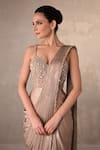Shop_Onaya_Beige Satin Beads, Sequins Sweetheart Neck Embellished Saree Gown  _Online_at_Aza_Fashions