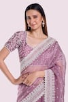 Shop Onaya Lilac Organza Embroidery, Pearls, Beads Sweetheart Moti Saree And Blouse Set Online at Aza Fashions Shop_Onaya_Lilac Organza Embroidery, Pearls, Beads Sweetheart Moti Saree And Blouse Set _Online_at_Aza_Fashions