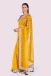 Buy_Onaya_Mustard Organza Lace, Embroidery, Zari V-neck Dabka Saree And Blouse Set _Online_at_Aza_Fashions