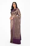 Buy_Onaya_Purple Zari, Tassels, Embroidery Round Zardosi Work Striped Saree And Blouse Set _Online_at_Aza_Fashions