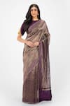 Buy_Onaya_Purple Zari, Tassels, Embroidery Round Zardosi Work Striped Saree And Blouse Set _at_Aza_Fashions