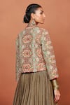 Buy_Sue Mue_Gold Silk, Crepe, Tissue Sequins, Bijli Tribal Pattern Jacket Lehenga Set _Online_at_Aza_Fashions