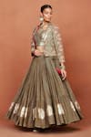 Buy_Sue Mue_Gold Silk, Crepe, Tissue Sequins, Bijli Tribal Pattern Jacket Lehenga Set _at_Aza_Fashions