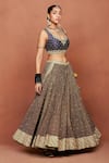 Shop_Sue Mue_Black Silk, Georgette, Tissue Chaand Tribal Geometric And Floral Lehenga Set _Online_at_Aza_Fashions