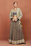 Buy_Sue Mue_Black Silk, Georgette, Tissue Chaand Tribal Geometric And Floral Lehenga Set _at_Aza_Fashions