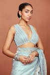 Sue Mue_Sky Blue Tissue, Silk, Satin Embroidery, Neel Thikri Work Saree And Blouse Set _Online_at_Aza_Fashions