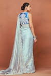 Shop_Sue Mue_Sky Blue Tissue, Silk, Satin Embroidery, Neel Thikri Work Saree And Blouse Set _at_Aza_Fashions