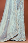Sue Mue_Sky Blue Tissue, Silk, Satin Embroidery, Neel Thikri Work Saree And Blouse Set _at_Aza_Fashions