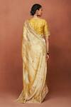 Shop_Sue Mue_Gold Tissue, Silk Zari, Beads, Sequins, Taraani Floral Saree With Blouse _at_Aza_Fashions