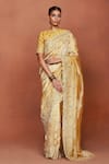 Buy_Sue Mue_Gold Tissue, Silk Zari, Beads, Sequins, Taraani Floral Saree With Blouse _at_Aza_Fashions