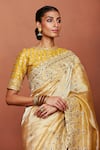 Shop_Sue Mue_Gold Tissue, Silk Zari, Beads, Sequins, Taraani Floral Saree With Blouse _Online_at_Aza_Fashions