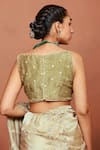 Sue Mue Olive Green Tissue, Silk, Crepe Zari, Roohi Handwoven Saree And Blouse Set at Aza Fashions Sue Mue_Olive Green Tissue, Silk, Crepe Zari, Roohi Handwoven Saree And Blouse Set _at_Aza_Fashions