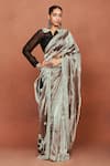 Buy_Sue Mue_Gray Tissue, , Organza Applique, Ziya Handwoven Saree And Blouse Set _Online_at_Aza_Fashions