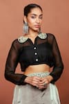 Shop_Sue Mue_Gray Tissue, , Organza Applique, Ziya Handwoven Saree And Blouse Set _Online_at_Aza_Fashions
