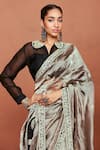 Sue Mue_Gray Tissue, , Organza Applique, Ziya Handwoven Saree And Blouse Set _at_Aza_Fashions
