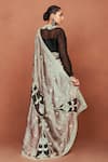 Shop_Sue Mue_Gray Tissue, , Organza Applique, Ziya Handwoven Saree And Blouse Set _at_Aza_Fashions