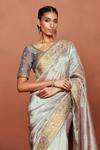 Sue Mue_Gray Tissue, Silk, Crepe Sequins, Stones, Taraab Tribal Saree With Blouse _Online_at_Aza_Fashions