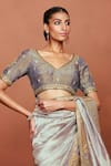 Buy_Sue Mue_Gray Tissue, Silk, Crepe Sequins, Stones, Taraab Tribal Saree With Blouse _Online_at_Aza_Fashions