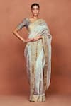 Shop_Sue Mue_Gray Tissue, Silk, Crepe Sequins, Stones, Taraab Tribal Saree With Blouse _Online_at_Aza_Fashions