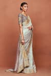 Sue Mue_Gray Tissue, Silk, Crepe Sequins, Stones, Taraab Tribal Saree With Blouse _at_Aza_Fashions