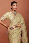 Buy_Sue Mue_Beige Georgette, Silk Embroidery, Sequins, Meherun Paisley Saree With Bouse _Online_at_Aza_Fashions