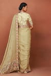 Shop_Sue Mue_Beige Georgette, Silk Embroidery, Sequins, Meherun Paisley Saree With Bouse _at_Aza_Fashions