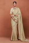 Buy_Sue Mue_Beige Georgette, Silk Embroidery, Sequins, Meherun Paisley Saree With Bouse _at_Aza_Fashions