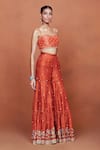 Sue Mue_Orange Silk, Crepe, Tissue Embroidery, Zari, Zaiba Floral Jacket Gharara Set _Online_at_Aza_Fashions