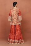 Shop_Sue Mue_Orange Silk, Crepe, Tissue Embroidery, Zari, Zaiba Floral Jacket Gharara Set _at_Aza_Fashions