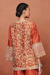 Buy_Sue Mue_Orange Silk, Crepe, Tissue Embroidery, Zari, Zaiba Floral Jacket Gharara Set 