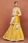 Sue Mue_Mustard Chanderi Silk Embroidery, Pearls, Roshni Thikri Kurta Sharara Set _Online_at_Aza_Fashions