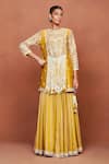 Buy_Sue Mue_Mustard Chanderi Silk Embroidery, Pearls, Roshni Thikri Kurta Sharara Set _Online_at_Aza_Fashions